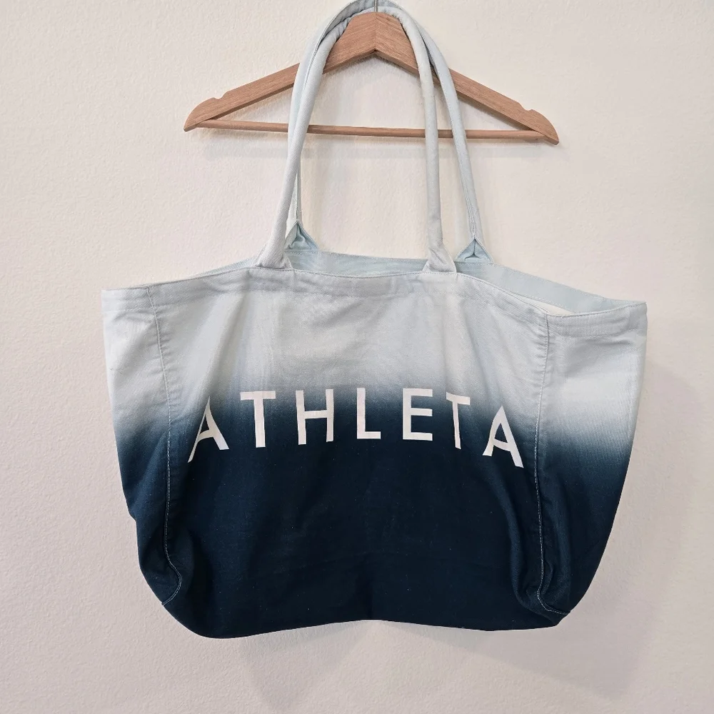 Athleta Beach Bag Gym Bag Tote Bag blue ombré white canvas shopping‎ bag